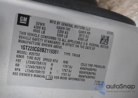 2011 GMC Sierra 2500Hd Sle from USA, damaged, VIN 1GT220CG8BZ119361